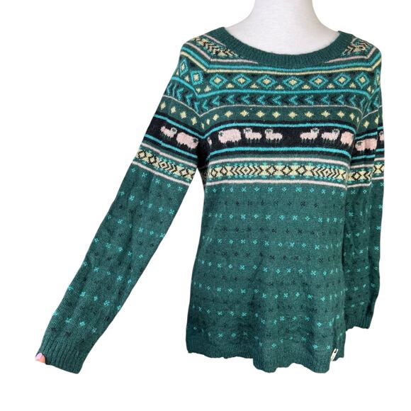 Woolrich Wool Mohair Blend Green Knit Sheep Print Pullover Sweater - Picture 7 of 13